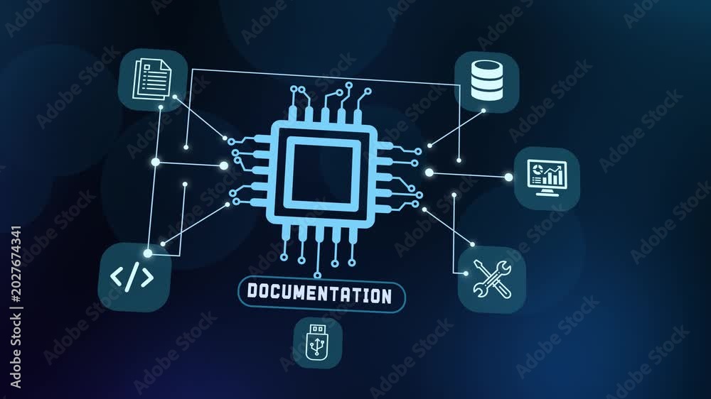 Technical documentation and system specification concept showing data ...