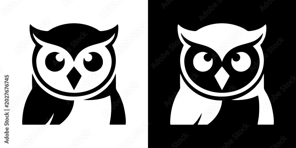 Φωτογραφία Black and white stylized owl icons for logos, designs, and creative projects