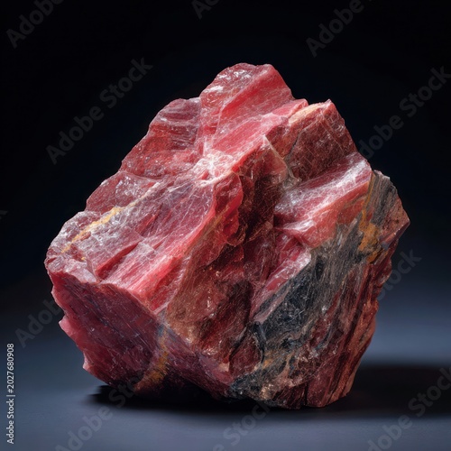 Red Natural Mineral Rock Stone with Textured Surface on Black Background