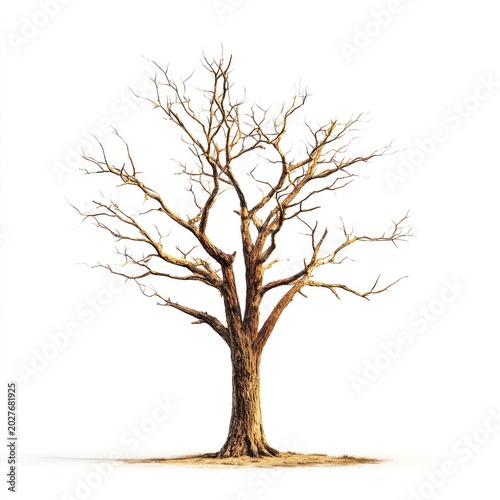 Bare Tree Without Leaves Standing in White Background