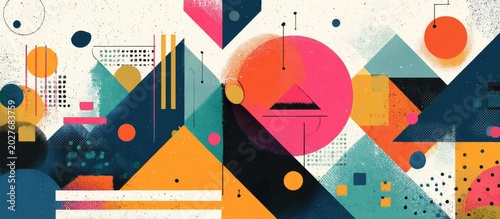 Abstract Geometric Pattern with Bright Colors and Dynamic Shapes for Modern Artistic Design