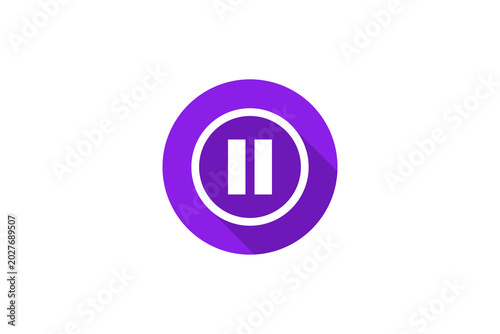 Purple Pause Button Icon in Flat Design With Long Shadow for Media Controls