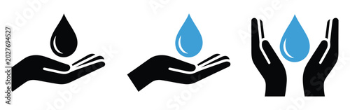 Foto Save water vector sign featuring caring hands holding pure water drop in minimalist style