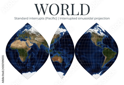 Foto World Map in Interrupted Sinusoidal Projection