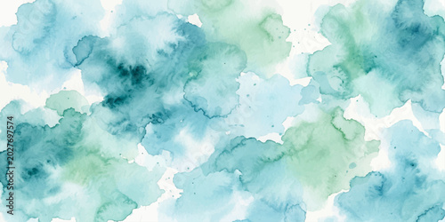 Cuadro en lienzo Soft blue abstract watercolor sky with fluffy clouds, bright sunlight and airy s