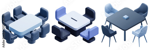 Isometric 3d Icon Meeting Table and Chair Sets for Conference