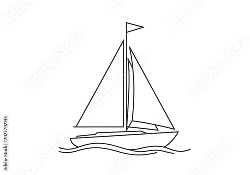 Minimalist sailboat illustration floating on the water against a white backdrop