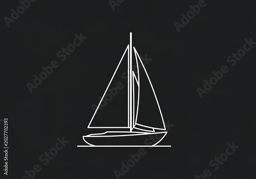 Minimalist sailboat illustration on a dark background concept of travel adventure