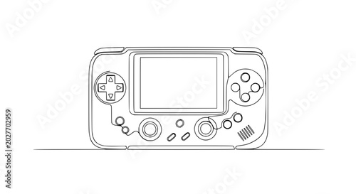 Fotografia Retro Handheld Game Console Line Art, Vintage Gaming Device Outline