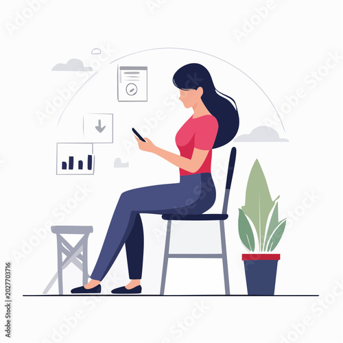 Woman Using Smartphone with Data Analytics Graphics
