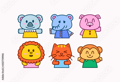 Canvas Print Animal character collection with koala elephant pig lion cat and monkey vector i