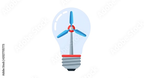 Wind Turbine Inside Light Bulb Conceptual Green Energy Illustration