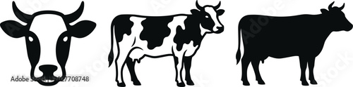 Tableau sur toile Black and white cow vector illustration set featuring a dairy cattle head icon a