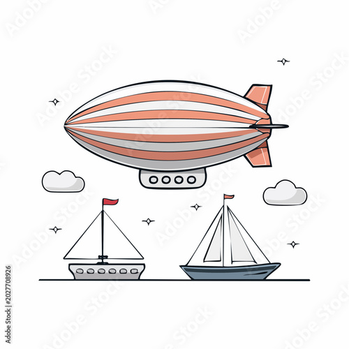 Blimp and Sailboats Illustration