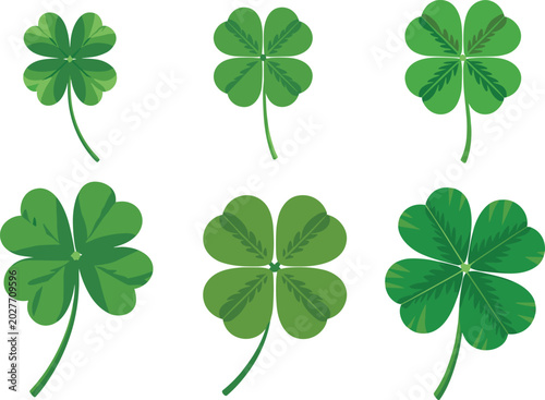 Foto Green Clover Leaf Illustration Collection with Lucky Shamrock Plant Symbols for