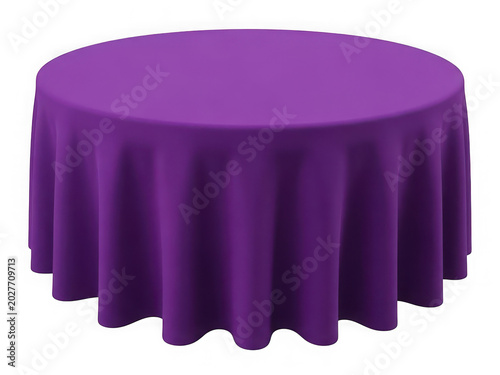 Purple round tablecloth draped elegantly over a smooth surface transparent background