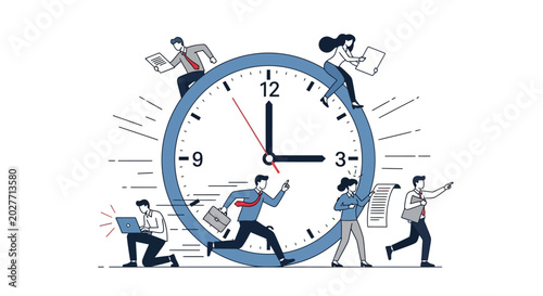 Cuadro en lienzo Business people running around large clock.