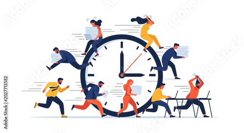 Cuadro en lienzo People running around large clock.