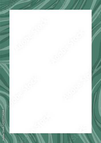 Green Marble Swirl Pattern Frame Border - Elegant Flowing Wavy Lines Texture with White Center Background Vector Illustration