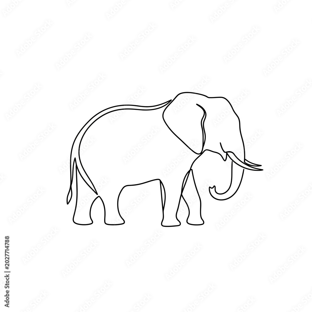 Fototapeta premium Continuous line drawing of walking elephant profile