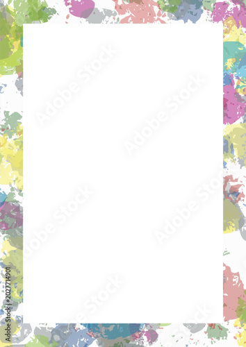 Colorful Pastel Paint Splatter Frame Border - Multicolor Abstract Grunge Texture with White Center Background Vector Illustration