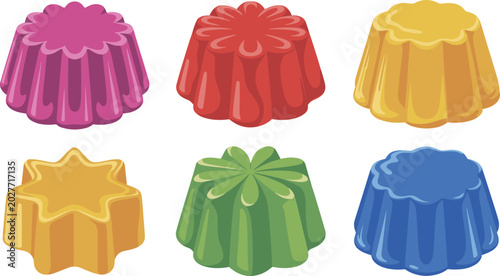 Tableau sur toile Colorful Jelly Dessert Collection with Sweet Gelatin Pudding Shapes for Candy, B