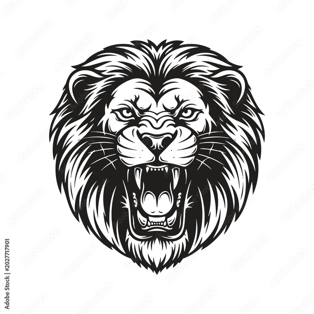Obraz premium Roaring lion head emblem illustration artwork portrait.