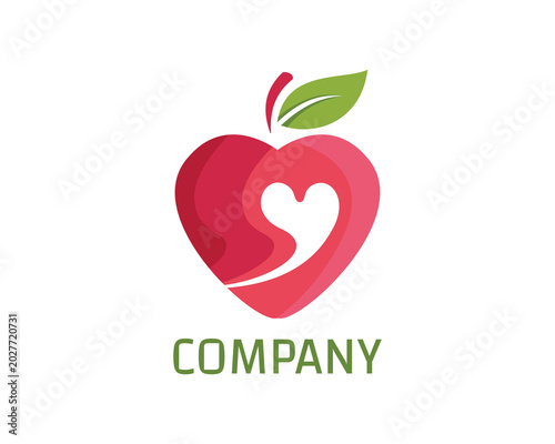 Heart shaped apple logo design for health and nutrition