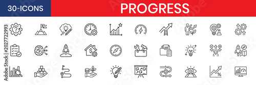 Progress Web Icons in Thin Line Style Creative Thinking Skill Development Strategy Planning Startup Growth Project Management Goal Setting Innovation Leadership Teamwork