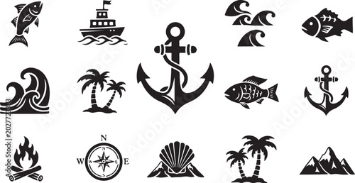 Nautical icons and symbols for travel and adventure