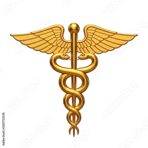 Golden medical caduceus symbol icon isolated on transparent background