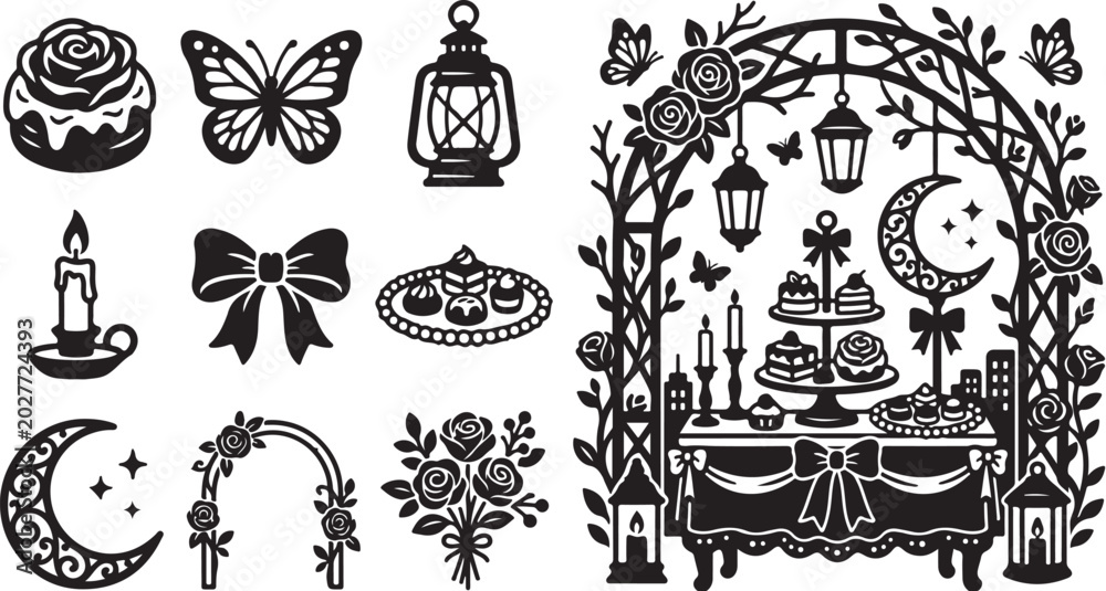 Obraz premium Whimsical Black and White Illustration Set for Design