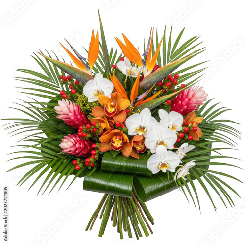 Colorful bouquet of fresh flowers in a green basket isolated on transparent background