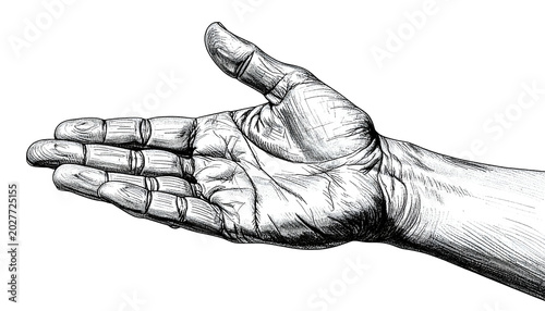 Open Palm Gesture Realistic Sketch Isolated Transparent Background Medical Illustration