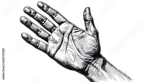 Open Palm Hand Drawing Isolated on Transparent Background Sketch