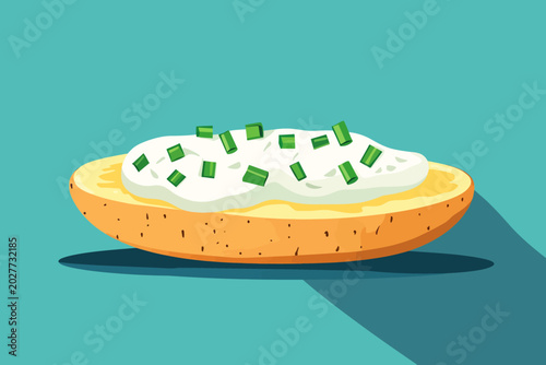Open-faced sandwich with cream cheese and chopped green onions on bread