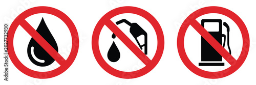 Bild auf Leinwand No fuel prohibition icon collection with crossed gasoline station symbols isolated for transportation and safety concepts