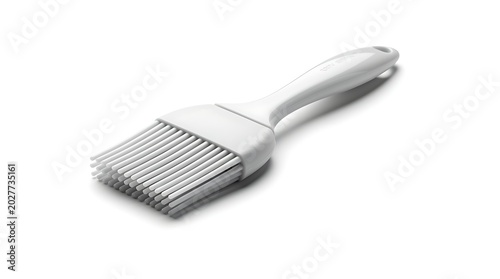 Silver barbecue brush with white handle isolated on white background