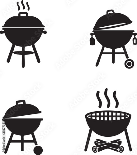 BBQ Grill Silhouette Icon Collection Vector Set