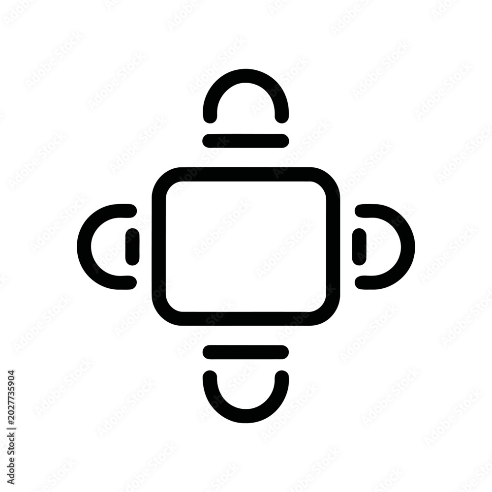 Naklejka premium Top view of a square dining table with four chairs arranged around it, simple line art icon representing furniture and interior design