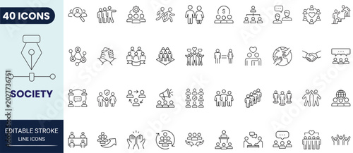 Schilderij op canvas Society icon set in outline style