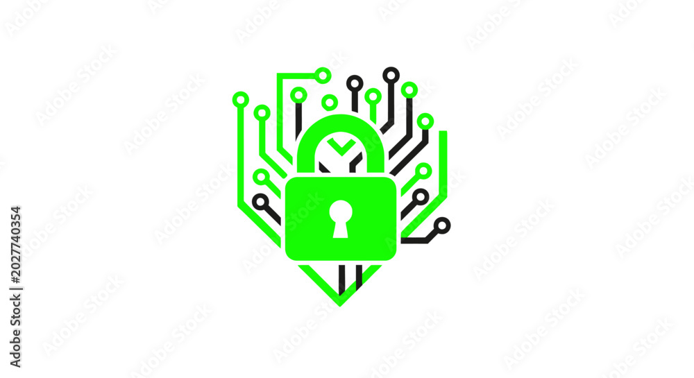 Fototapeta premium Green Lock on Circuit Board.
