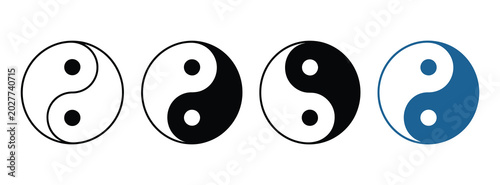 Photos Yin Yang icon set, editable stroke vector collection featuring balance, harmony,