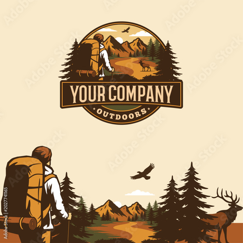 Vintage Mountain Forest Hiking Badge Style Logo