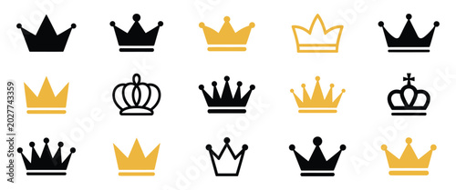 Crown icon design with minimal flat and solid glyph style royal symbol for premium business and award themes.