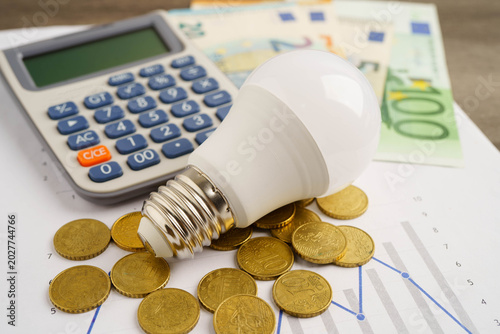 Cost of electric utilities with light bulb for payment.