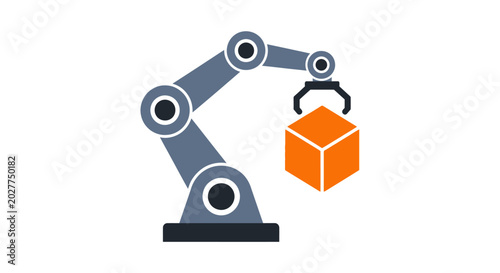 Industrial robotic arm lifting box.