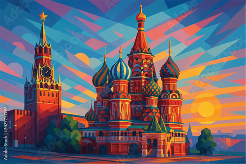 Εκτύπωση καμβά Landmark Russia views contemporary creative modern digital art style, illustrati