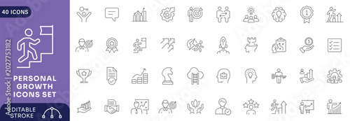 Foto Personal Growth Line Editable Icon Set. Editable stroke
