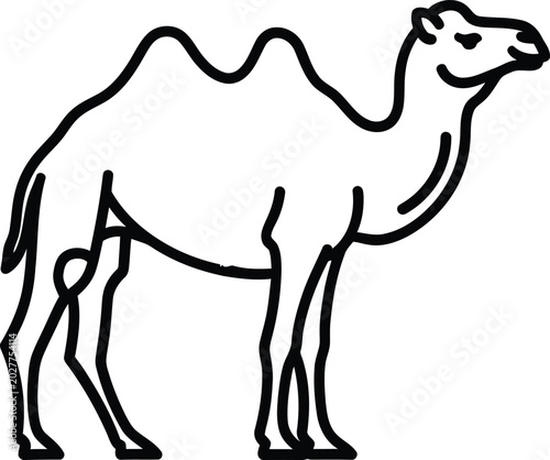 Tableau sur toile Dromedary camel vector graphic with line art two humps single hump dromedary wil